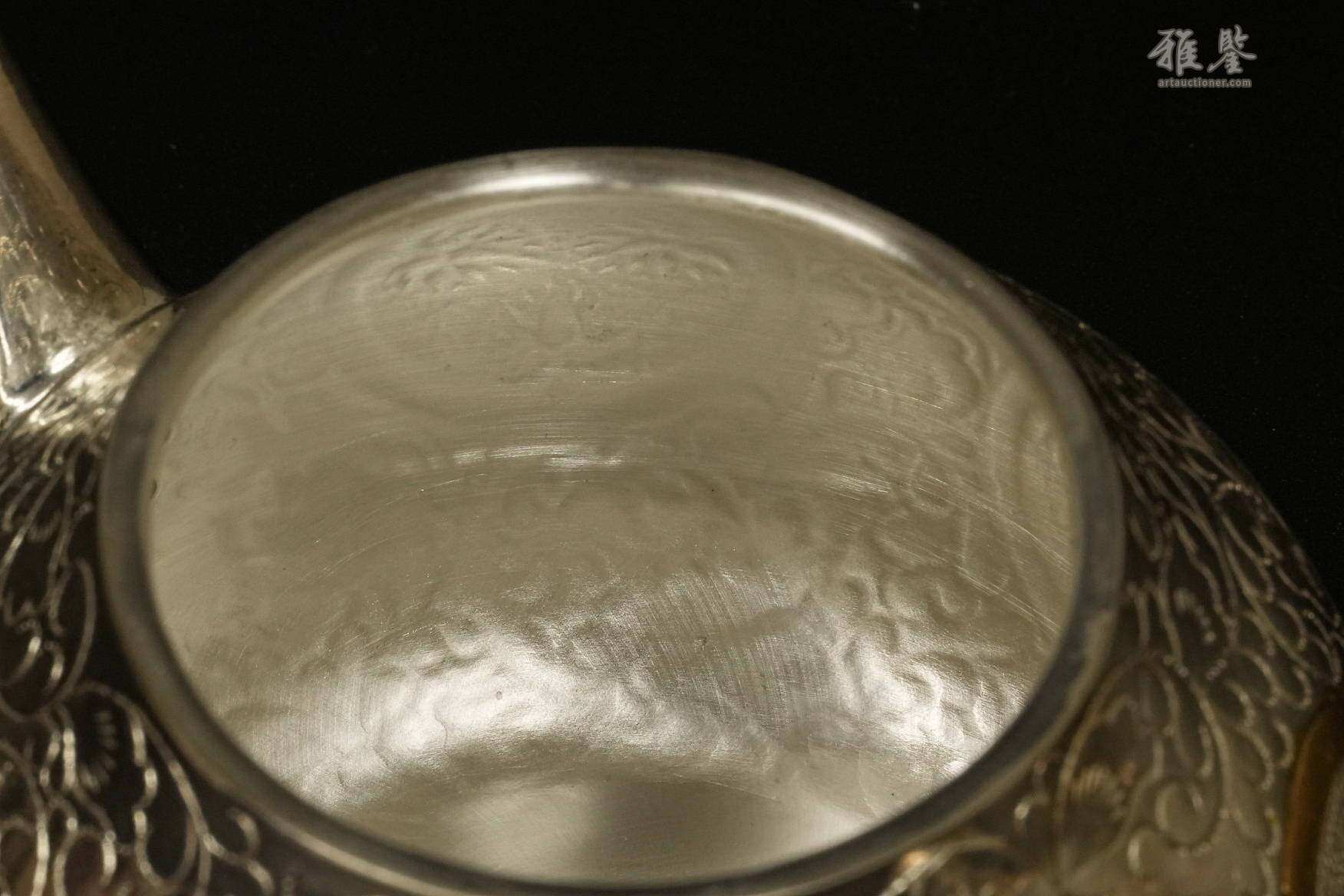 纯银 净益造 唐草纹茶壶