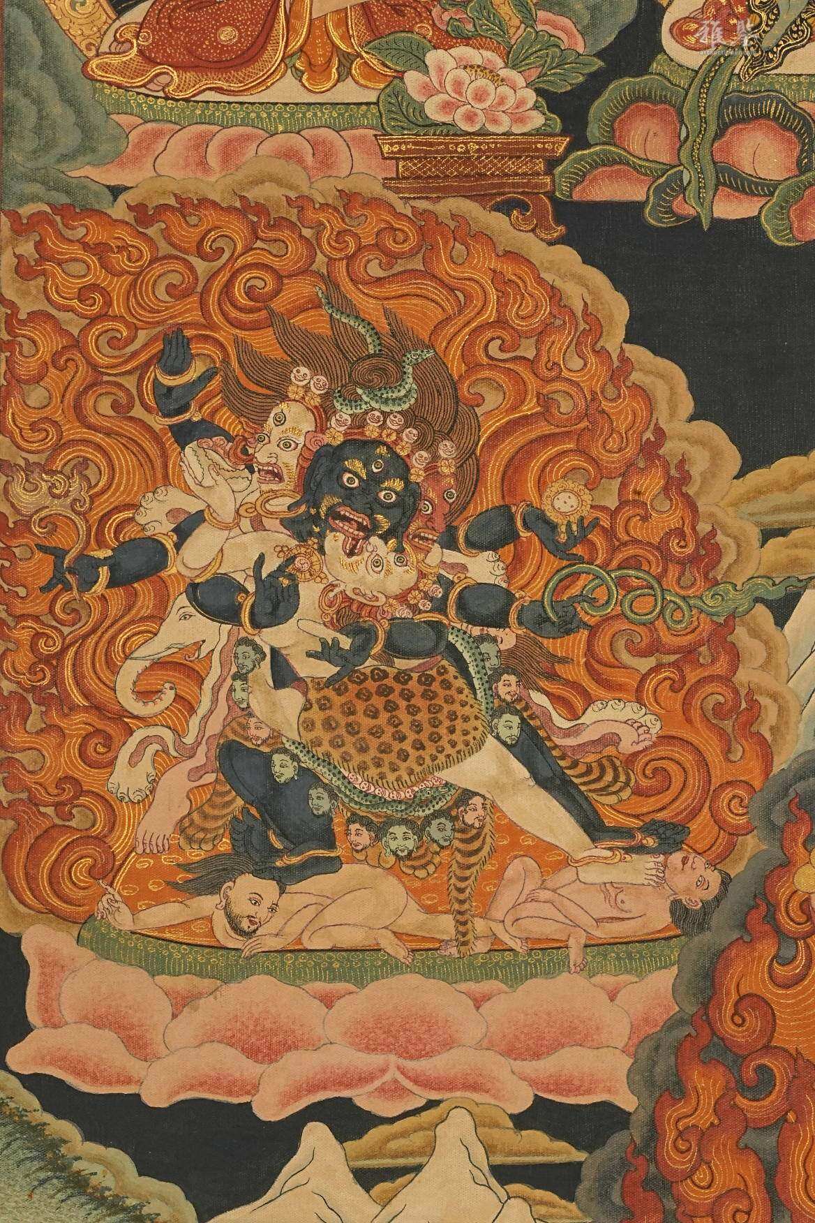 清乾隆 宁玛派八部普巴金刚（九普巴）唐卡 钦则（钦孜）画派体系 布面 日本古裂装裱 日本桐箱附 本物保证