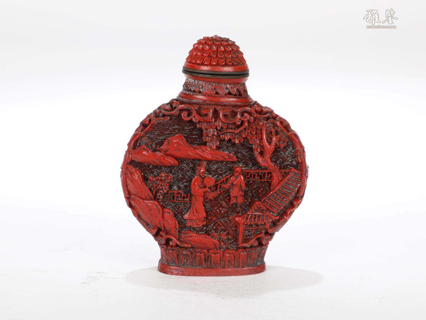 剔紅人物紋鼻煙壺