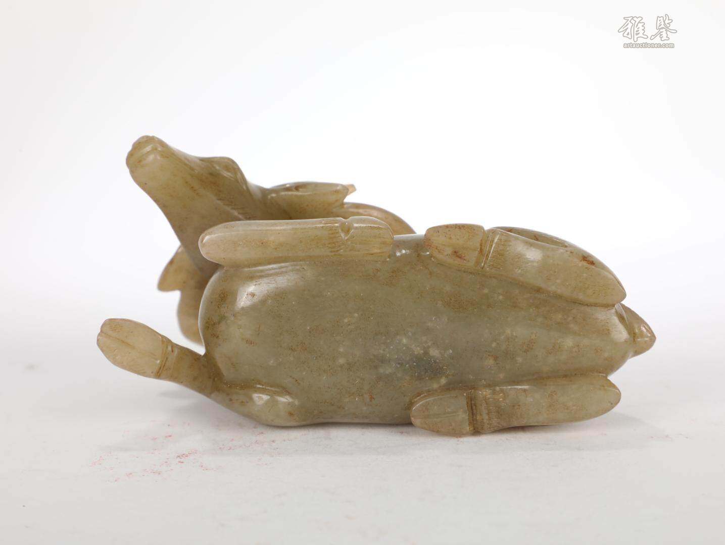 明 和田玉鹿形擺件