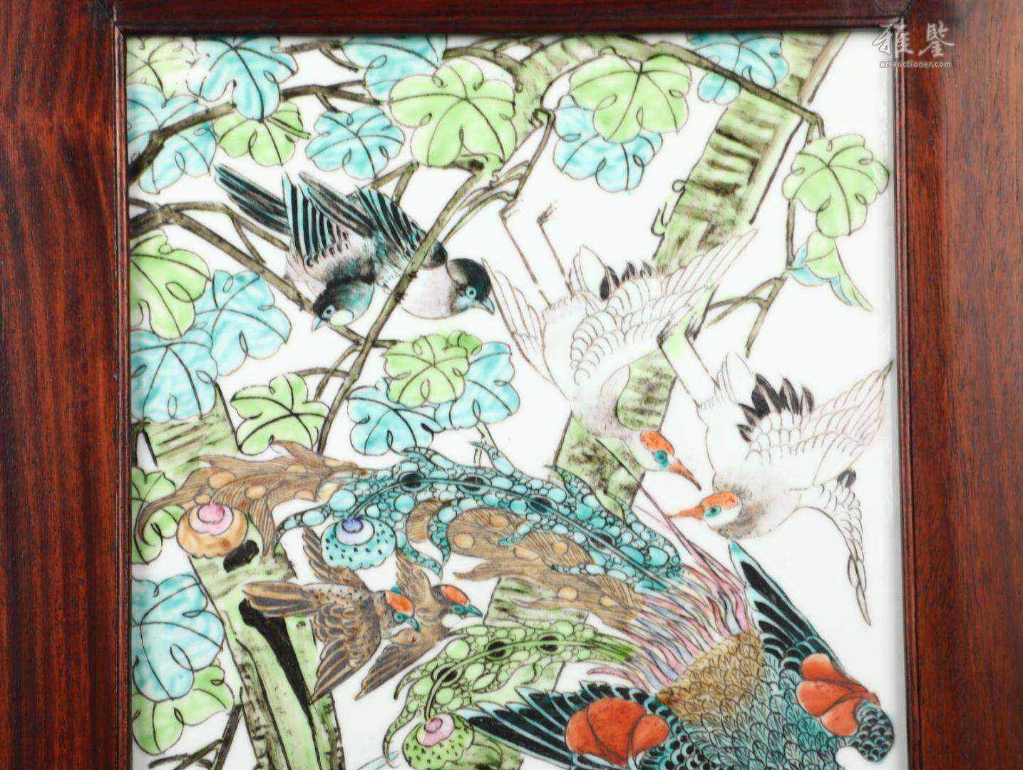 粉彩白鳥朝鳳紋瓷板